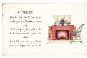 To Be With You At Christmas, Hearth Scene, Vintage Greetings Postcard