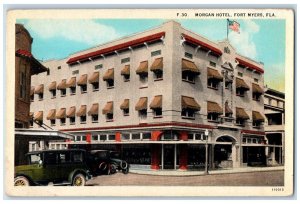 c1930's Morgan Hotel Fort Myers Florida FL US Flag Cars Unposted Postcard 