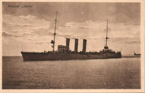 German Navy WWI Postcard c.1910s SMS Berlin Cruiser