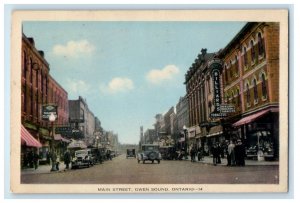 1939 Main Street View Cars Billiards Tobaclus Owen Sound Ontario Canada Postcard 