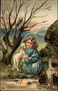 EAS Easter Jesus Christ as Child with Lamb c1910 Vintage Postcard