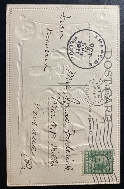 1911 Elizabeth NJ Usa Picture Postcard Cover To Emaus PA Happy Halloween