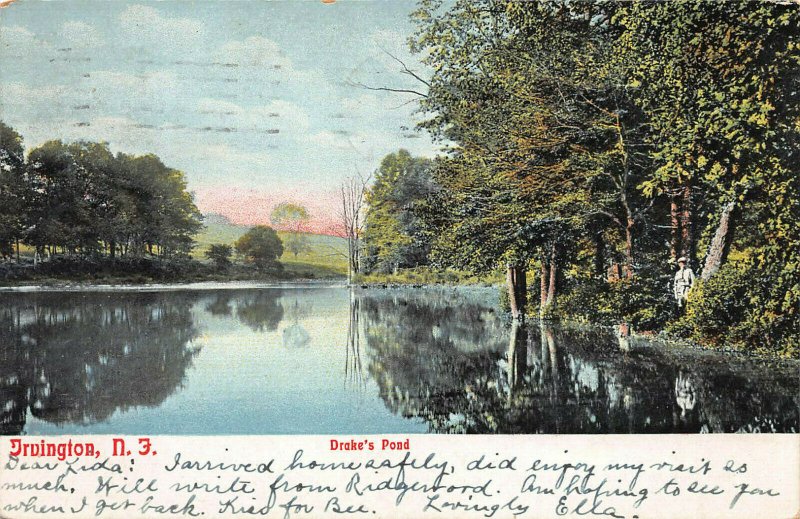 Drake's Pond, Irvington, New Jersey, Early Postcard, Used in 1909