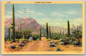 Vtg Arizona AZ Desert Road Cactus Mountains 1930s View Linen Postcard