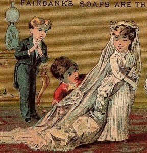 N K Trade Card Co Victorian Soap Fairbank Best In The World Wedding Dress