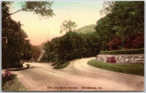 Elm And River Streets Woodstock Vermont Plants Attraction Hand-Colored Postcard