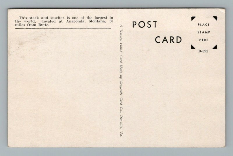Big Stack Smelter Anaconda Montana Vintage Postcard