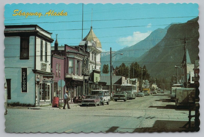 Skagway Alaska~Broadway~Boardwalks~Saloon~Bus~Continental Postcard 