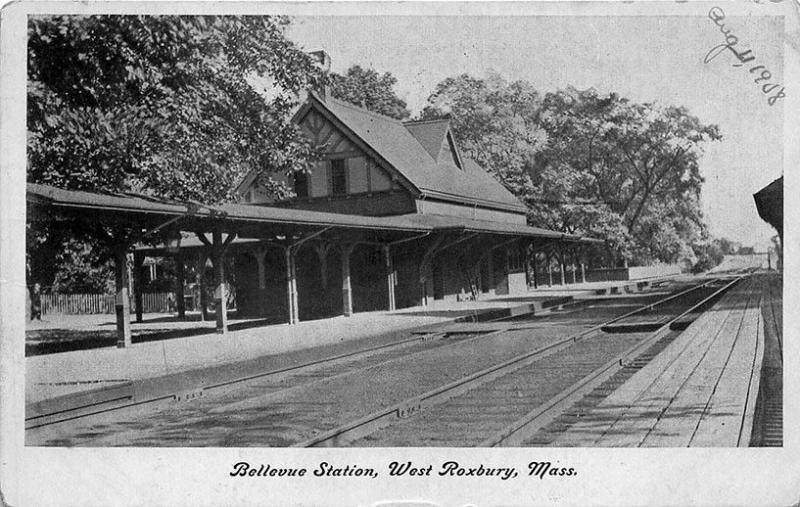 West Roxbury MA Bellevue Railroad Station Train Depot in 1909 Postcard