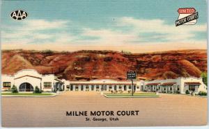 ST GEORGE, UT Utah   MILNE  MOTOR COURT   c1950s Roadside Linen Postcard