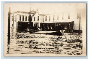 Flood Chicago Life Saving Boat Bdwy And Market Logansport IN RPPC Photo Postcard 