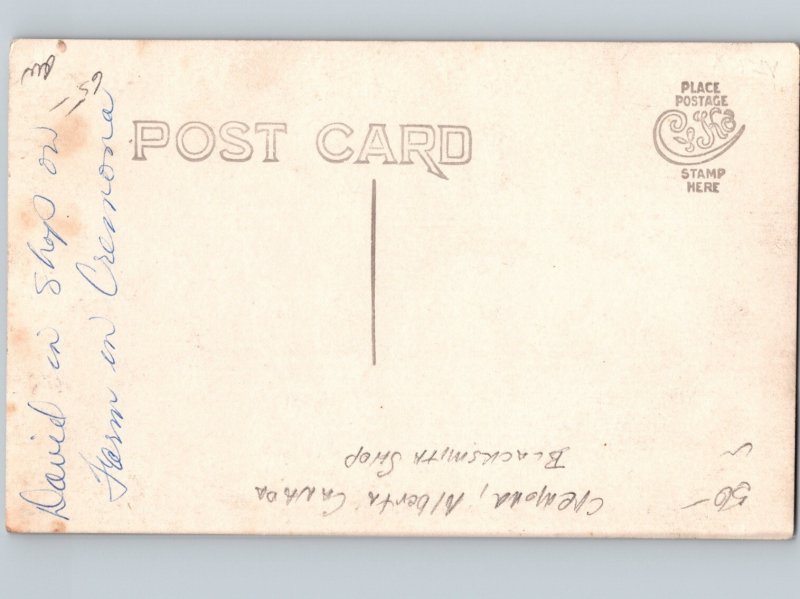 c1915 Interior View Blacksmith Shop Cremona Alberta Canada RPPC Real Photo