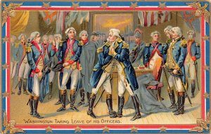 US Patriotic Washington taking leave of his Officers embossed postcard B987