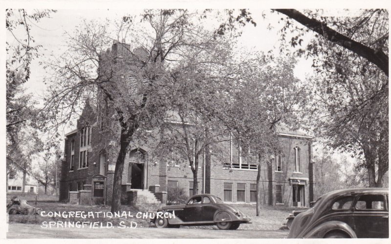 South Dakota Springfield Congregational Church Old Cars Real Photo