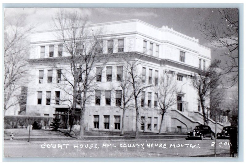 Havre Montana MT Postcard RPPC Photo Court House Hill County Cars c1910's
