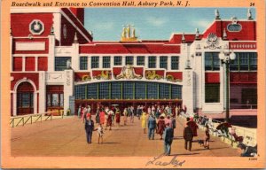 Postcard NJ Asbury Park - Boardwalk and Entrance to Convention Hall