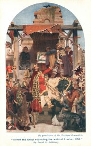 Alfred the Great Rebuilding the Walls of London Artwork, Vintage Postcard