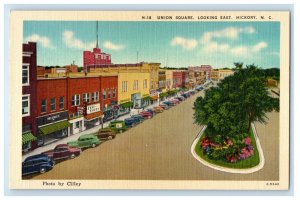 Union Square Looking East Cars Street View Hickory North Carolina NC Postcard