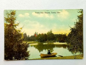 Vintage Postcard 1910's Toledo State Hospital Toledo OH Ohio Lake & Man in Canoe