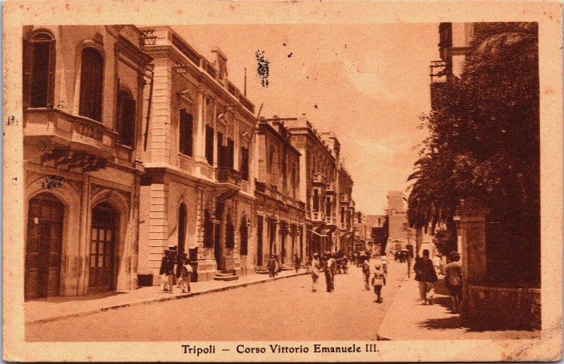 Libya Tripoli Corso Vittorio Emanuele III Vintage Postcard C064