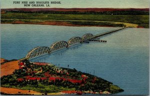 Vtg New Orleans Louisiana LA Fort Pike and Rigolets Bridge 1930s Linen Postcard