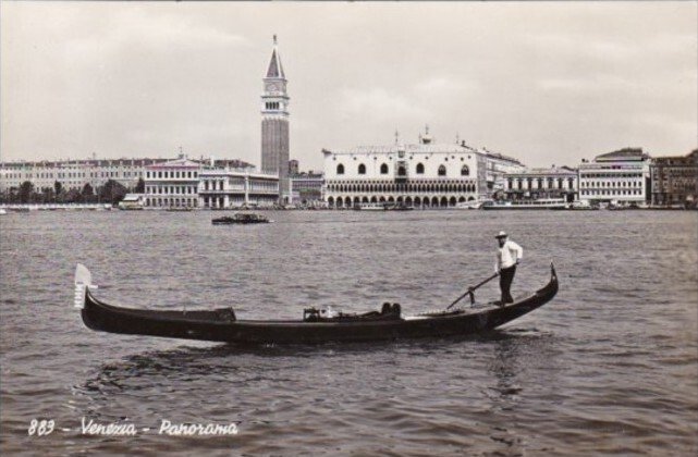 Italy Venezia Panorama With Gondola Real Photo