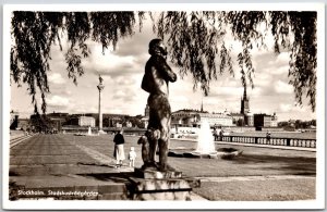 Stockholm Stadshus Trädgården Sweden ~ Nonument Statue Real Photo RPPC Postcard