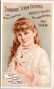 Trade Card - Standard Screw Fastened Boots and Shoes - Girl holding flower