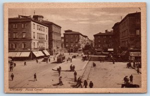 Tuscany Italy Postcard Livorno Piazza Cavour c1930's Unposted Vintage