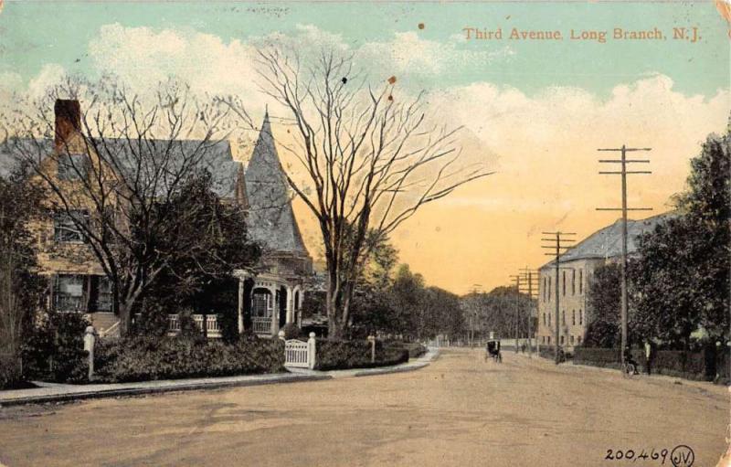 Long Branch New Jersey Third Avenue Street Scene Antique Postcard K92113