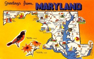 Greetings from Maryland USA Map Unused 