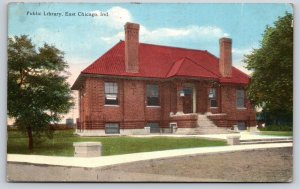 East Chicago Indiana~Public Library St View~Brick Bldg~Craftsman~1924 Postcard
