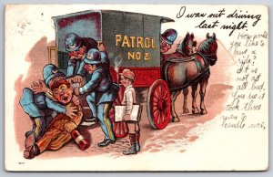 Comic~I Was Out Driving Last Night~Cops Haul Drunk Into Paddy Wagon~Newsboy~1909