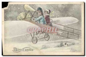 Postcard Happy New Year Old Child Jet Aviation