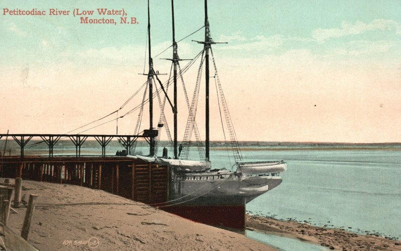 Vintage Postcard Petitcodiac River Low Water Moncton New Brunswick Canada