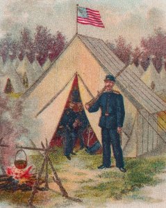 1880s Civil War Soldiers Campfire Rifle Flag #2 Fab! P205