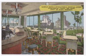 Cocktail Bar Lounge Ojibway Hotel Sault Ste Marie Michigan linen postcard