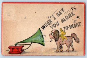 1913 Dog Gramophone When I Get You Alone Tonight Pigeon Michigan MI Postcard