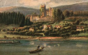 Die Mittelburg Bei Neckarsteinach Painting Boats And Castle Vintage Postcard