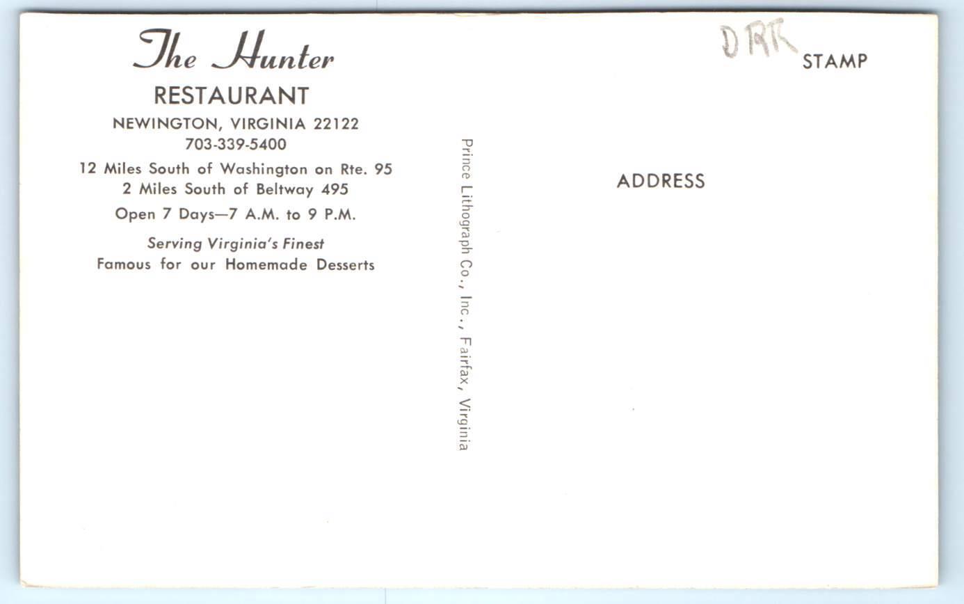 NEWINGTON , VA Virginia THE HUNTER RESTAURANT c1960s Roadside