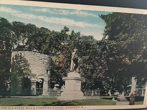 Postcard The Old Stone Mill& Channing Statue  , Newport, RI    U6