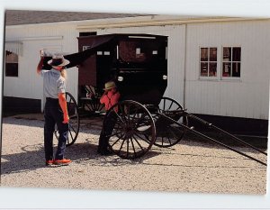 Postcard The horse-drawn rig, Amish farmland