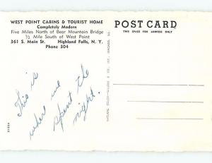 1940's CABINS & TOURIST MOTEL Highland Falls By Newburgh & Peekskill NY c4137