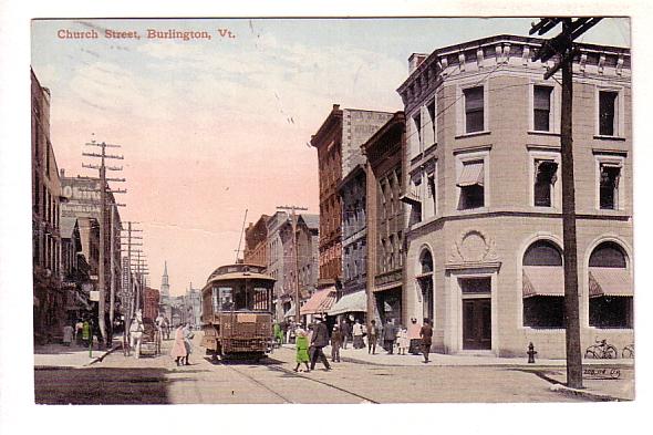 People, Trolley Car, Downtown, Church Street, Burlington, Vermont, Flag Cancel