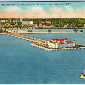 c1940s St. Petersburg, FL Million Dollar Pier Sunshine City Linen PC Aerial A293