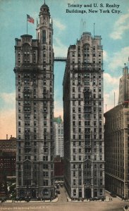 VINTAGE POSTCARD TRINITY AND U.S. REALTY BUILDINGS NEW YORK CITY c. 1907