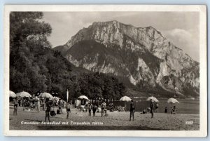 Gmunden Austria Postcard Beach resort with Traunstein c1930's RPPC Photo