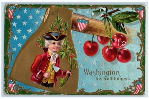 1910 George Washington Holly Berries Winsch Back Embossed Antique Postcard 