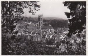 Switzerland Fribourg Totalansicht mit Kirche Real Photo