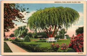 Grand Island Nebraska, Memorial Park, Pathway, Trees, Flowers, Vintage Postcard